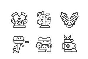 Set line icons of motor and engine, an Outline Icon by motorama