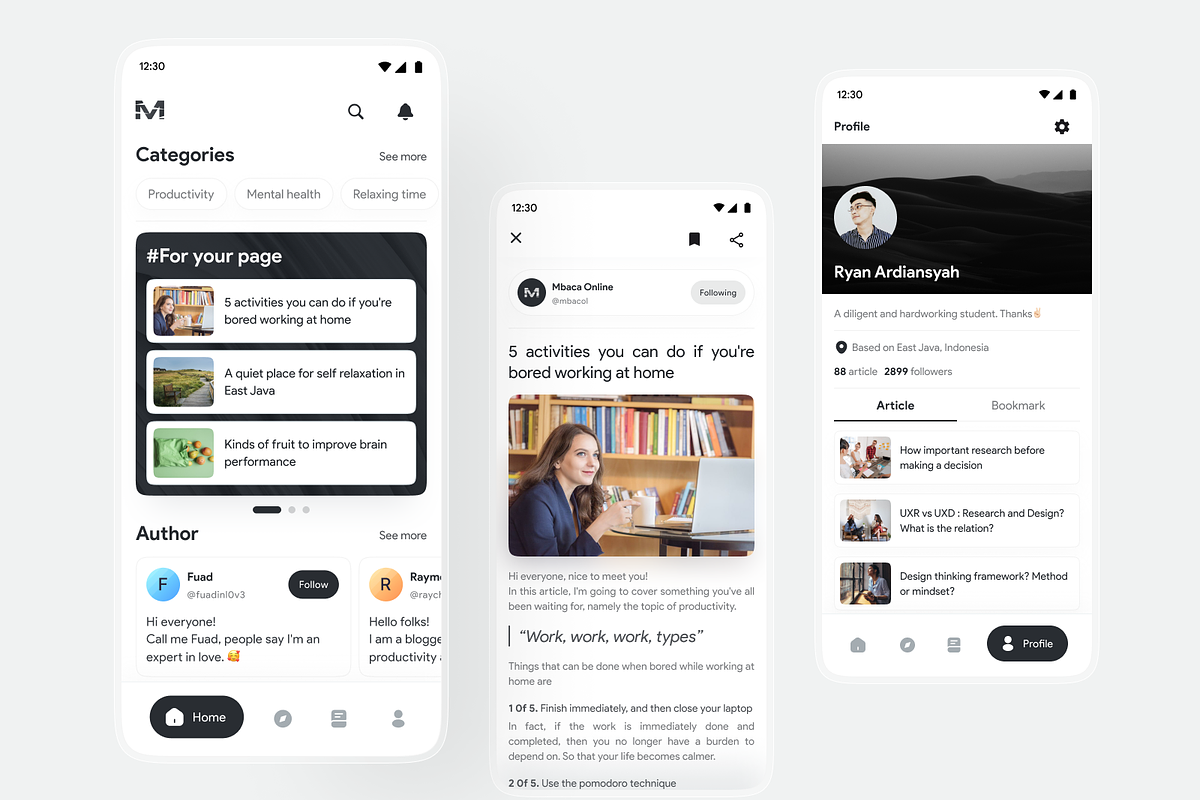 Article Mobile UI Kit, a Templates & Theme by Ryanae (Photo 1 of 2)