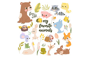 Set Of Cute Woodland Animals On