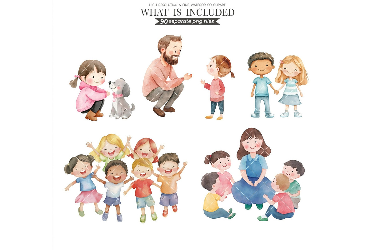 Youthful Friends Watercolor PNG, an Illustration by CharmClipart (Photo 7 of 8)