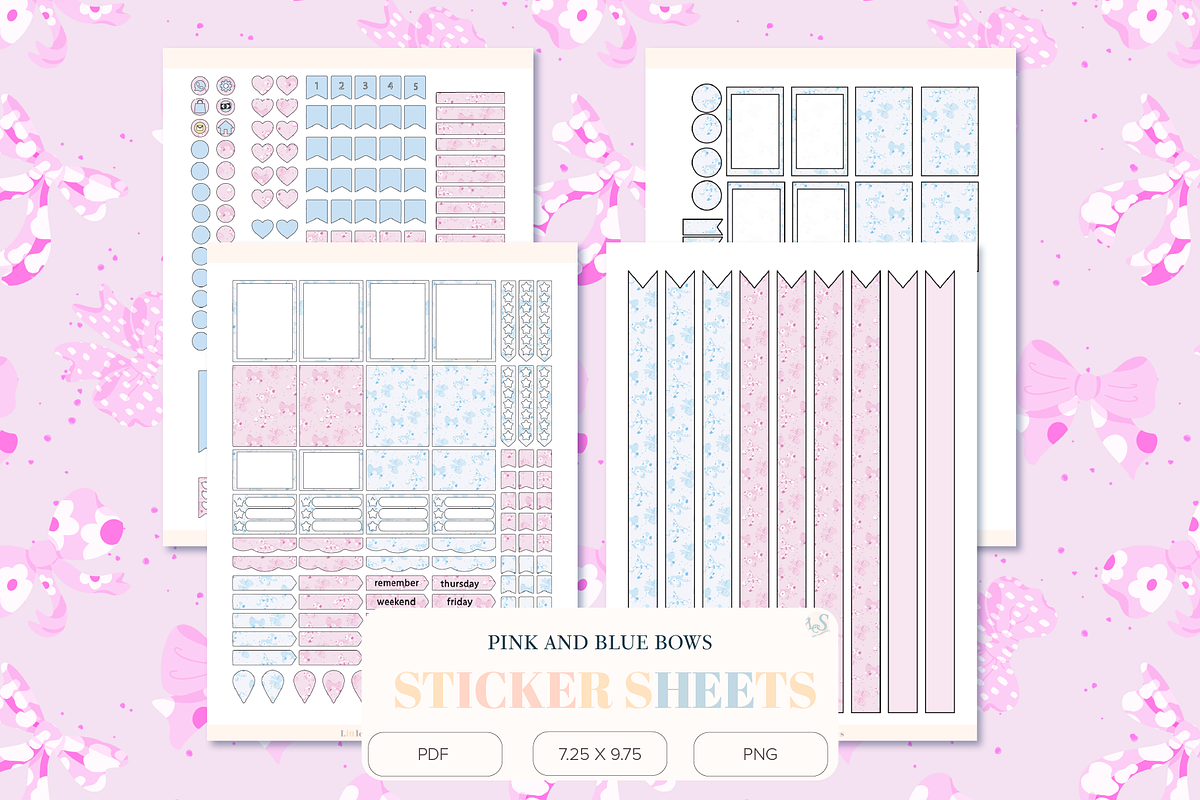 Pink and Blue Bow Sticker Sheets, a Stationery Template by Little Creative Scribbles (Photo 1 of 5)