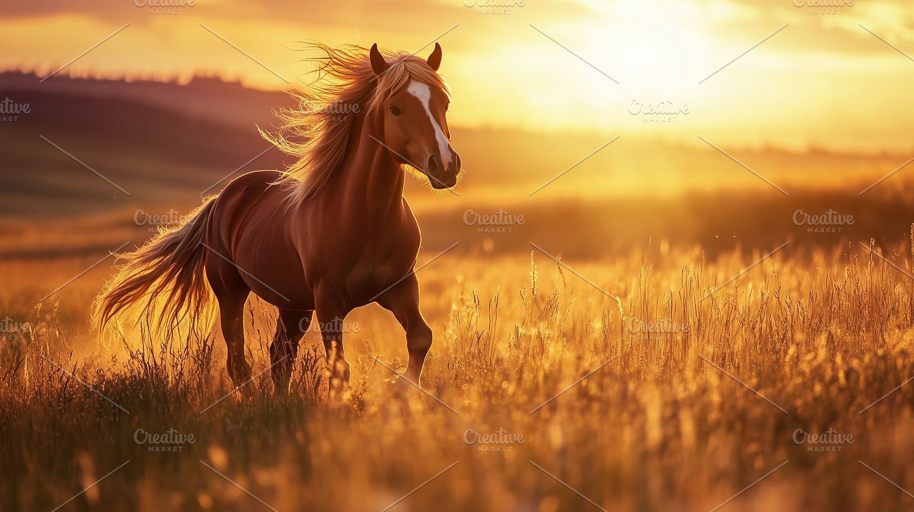 Majestic chestnut horse runs freely, an Animal Photo by MistyDay