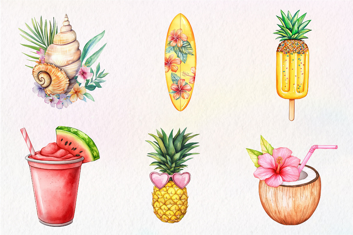 Tropical Clipart Watercolor, Cute, an Illustration by CreationArt (Photo 4 of 9)