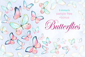 Watercolor Collection Of Butterflies