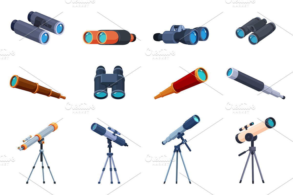 Cartoon optical devices. Binoculars, a Technology Illustration by Valerie Bodnar