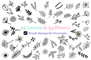 Flower & Leaves Doodle Brushes Stamp