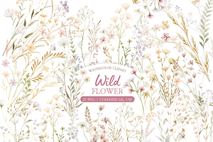 Pastel Wildflower Clipart Bundle, an Illustration by MockupWizard