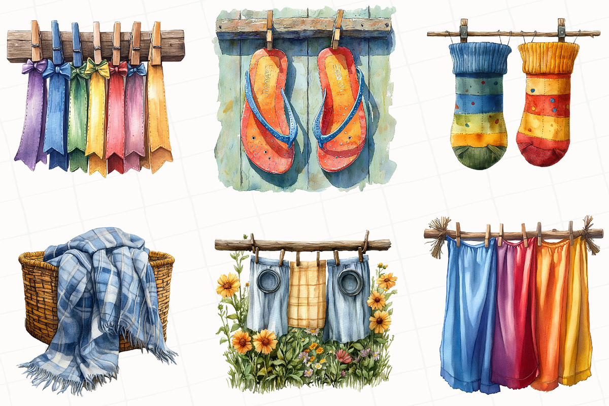 Summer Laundry Day Clipart, an Illustration by OK Design (Photo 3 of 5)