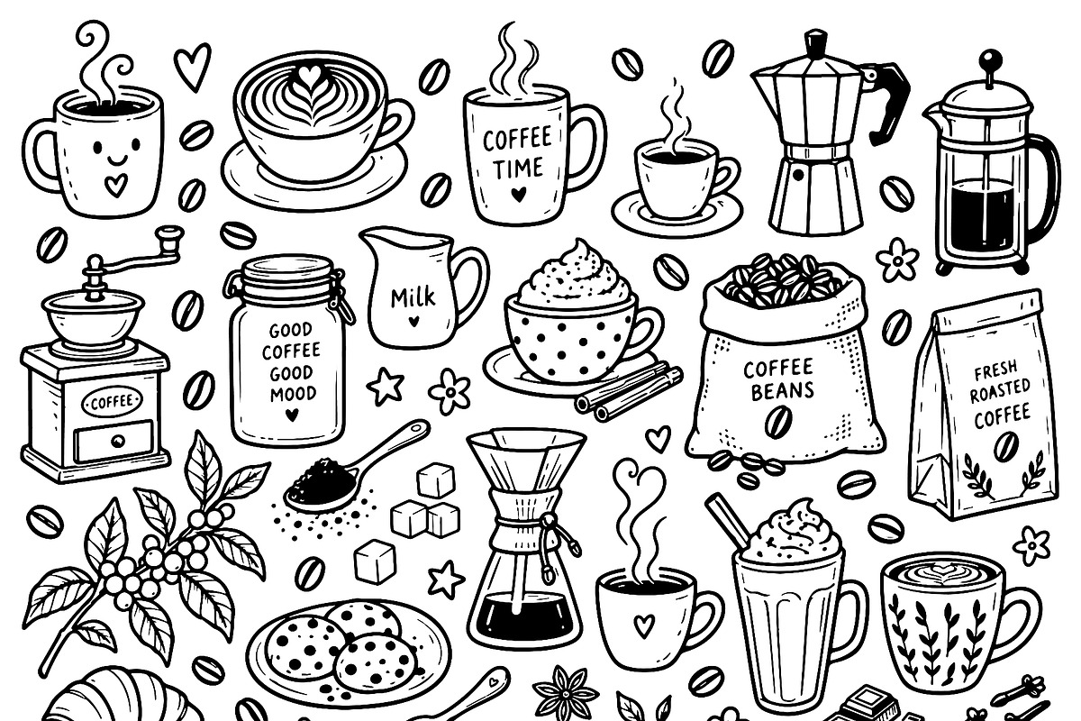 Cute doodle cartoon coffee shop, a Food Illustration by Voodz_shop (Photo 3 of 3)