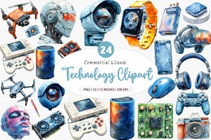 Watercolor Technology Clipart, an Illustration by SinaCreation
