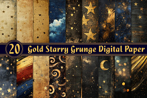 Gold Starry Grunge Digital Paper, an Illustration by CreationArt