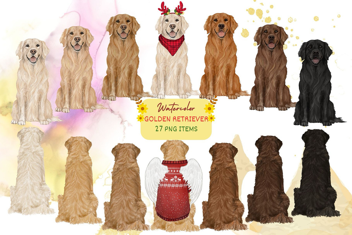 Watercolor Golden Retriever Clipart, an Animal Illustration by ColorfulPT (Photo 1 of 5)