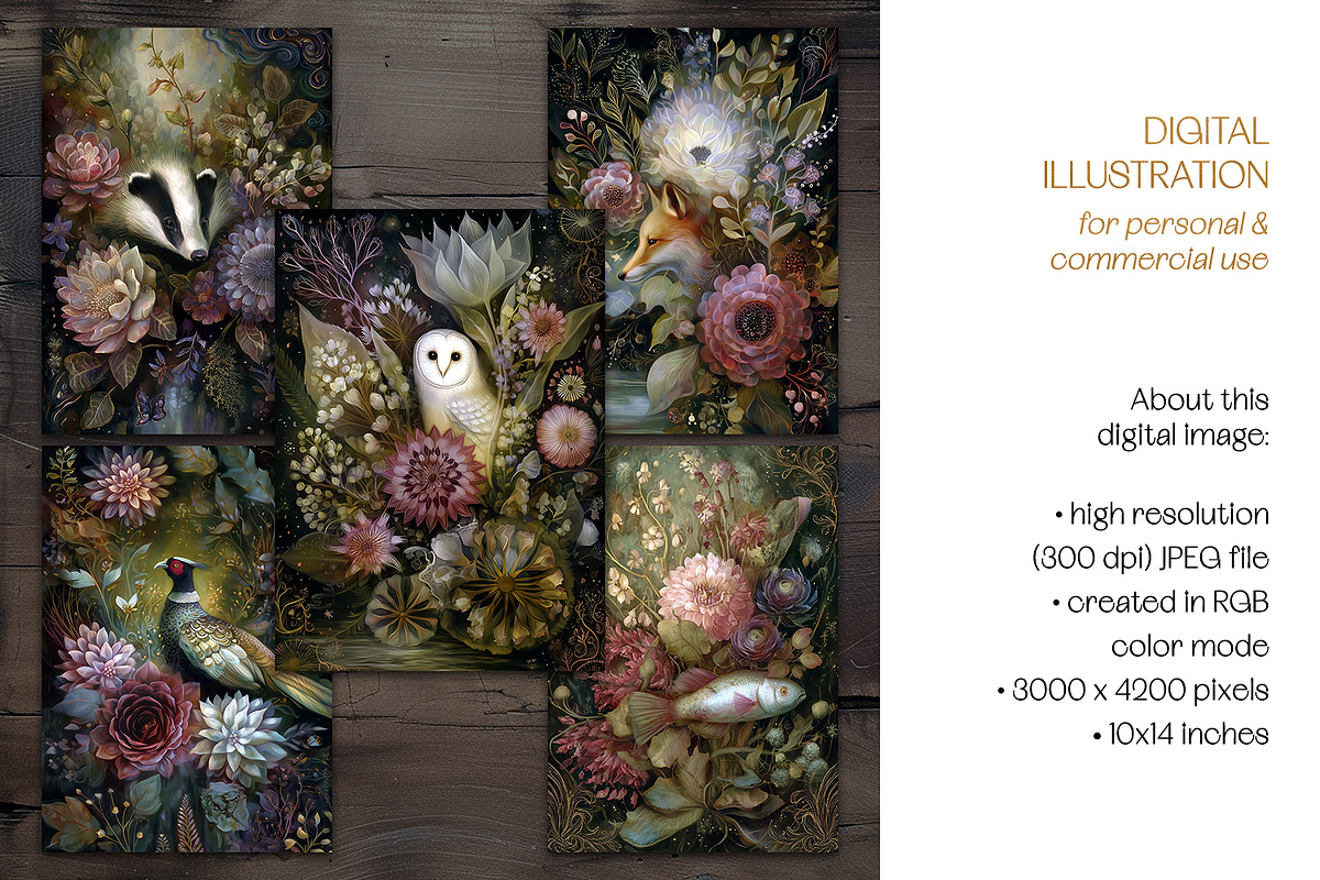 Rococo Flowers & Animals Postcards, an Animal Illustration by The Dutch Lady Designs (Photo 7 of 7)