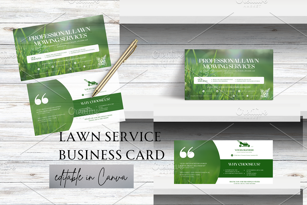 LAWN SERVICE BUSINESS CARD TEMPLATE, a Marketing Template by Daring Digies (Photo 1 of 4)