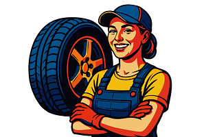 Tire Technician Auto Mechanic Car, an Illustration by AlexArt