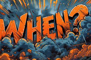 A striking comic-style illustration featuring the bold word 'WHEN?' amid dynami, a Background Photo by ImageMir
