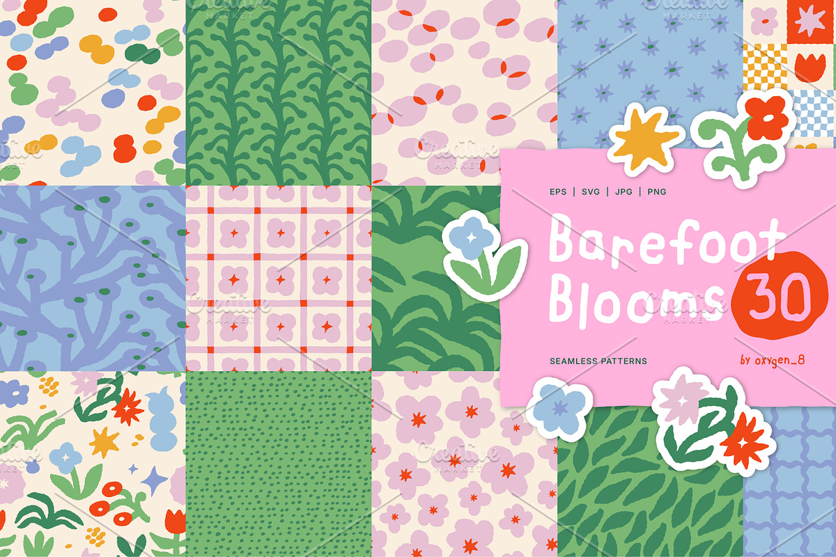 Barefoot Blooms. Seamless Patterns, a Pattern Graphic by oxygen_8 (Photo 1 of 9)