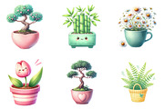 Watercolor Kawaii House Plant Clipar, an Illustration by DreamArtGraphic (Thumbnail 2 of 5)