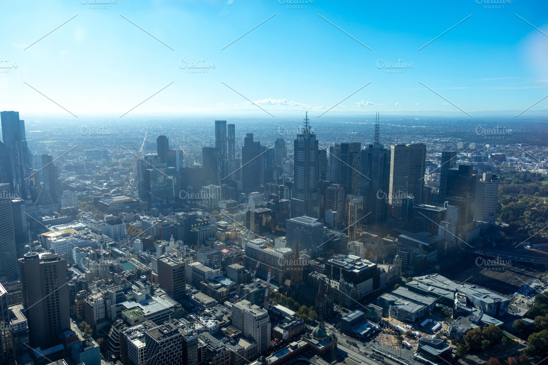 Aerial view of downtown Melbourne skyline in Melbourne, Australi, an Architecture Photo by GoodGoods