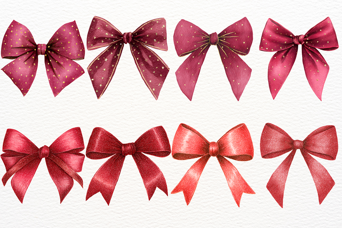 Watercolor Christmas Bow Clipart PNG, a Decorative Illustration by SugarCloudStudioArt (Photo 6 of 7)