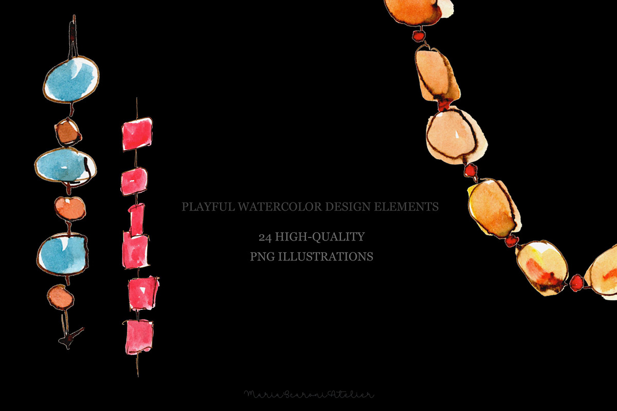 Playful Watercolor Design Elements, an Object Illustration by MariaScaroniAtelier (Photo 5 of 10)
