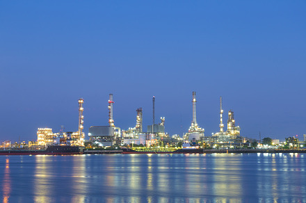 Petroleum refinery at night featuring refinery, oil, and petroleum, an Industrial Photo by a454