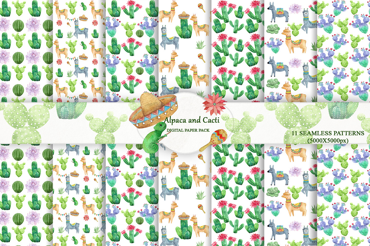 Cute Alpaca and Cacti set, an Animal Illustration by Pretty light (Photo 3 of 5)