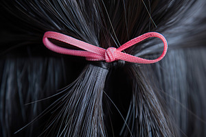 Woman tying her hair using band. Back view, a Photo by AlyaAnd