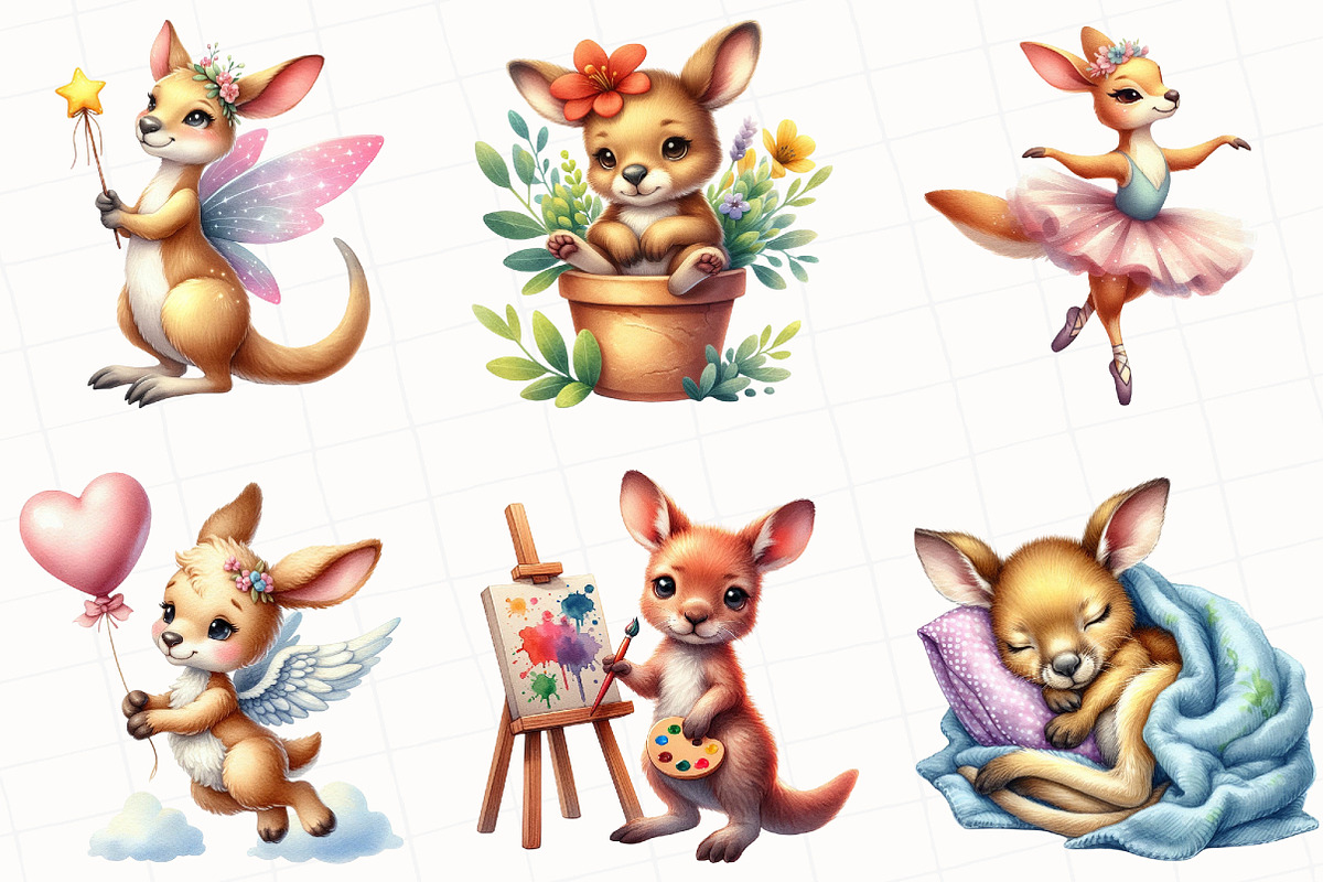 Cute Kangaroo Clipart Bundle, an Illustration by OK Design (Photo 3 of 5)