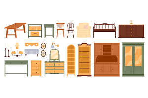 Rustic wooden furniture and home, an Object Illustration by Flashvector