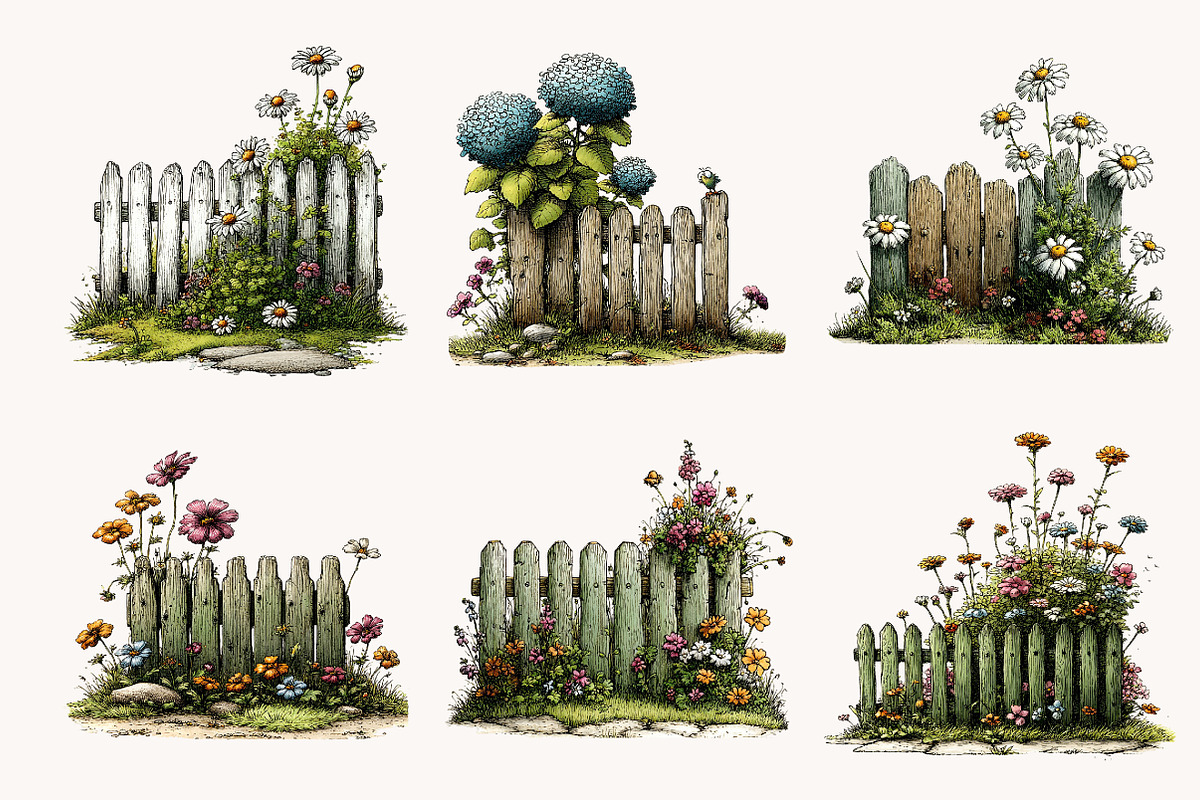 Watercolor Fence with Flowers, a Seasonal Illustration by Designworld (Photo 5 of 9)