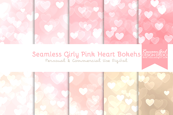 Seamless Girly Pink Heart Bokehs preview 3