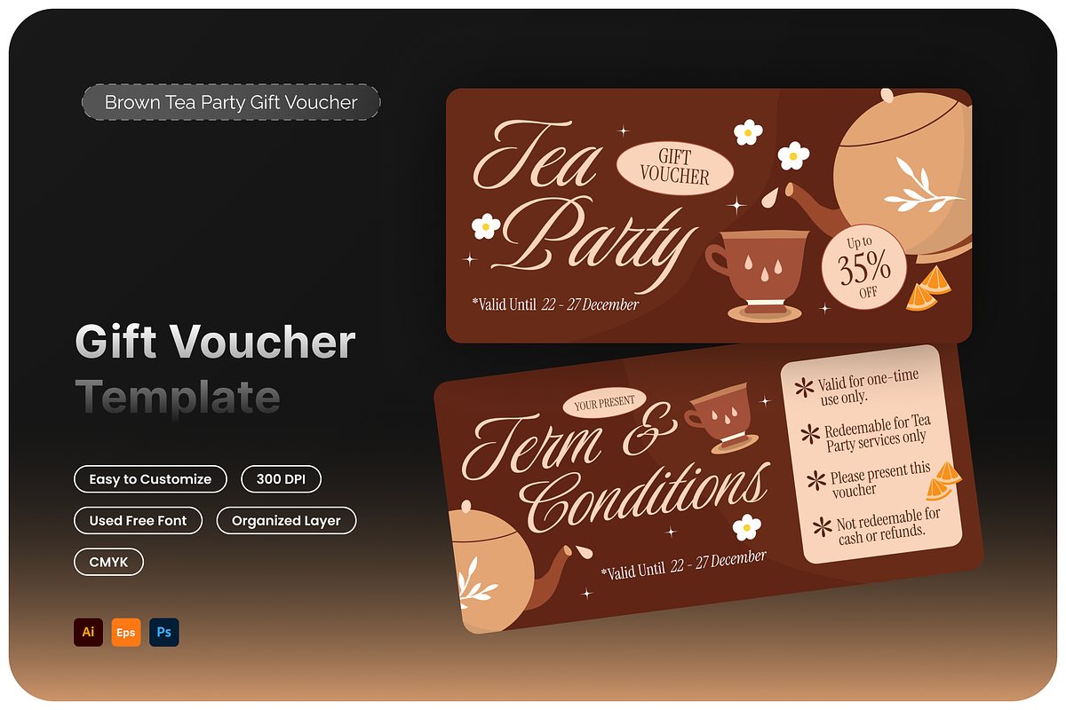 Brown Tea Party Gift Voucher, a Card Template by Annora Studio (Photo 1 of 6)