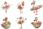 Summer Flamingo Whimsical Clipart, a Seasonal Illustration by Designking (Thumbnail 3 of 5)