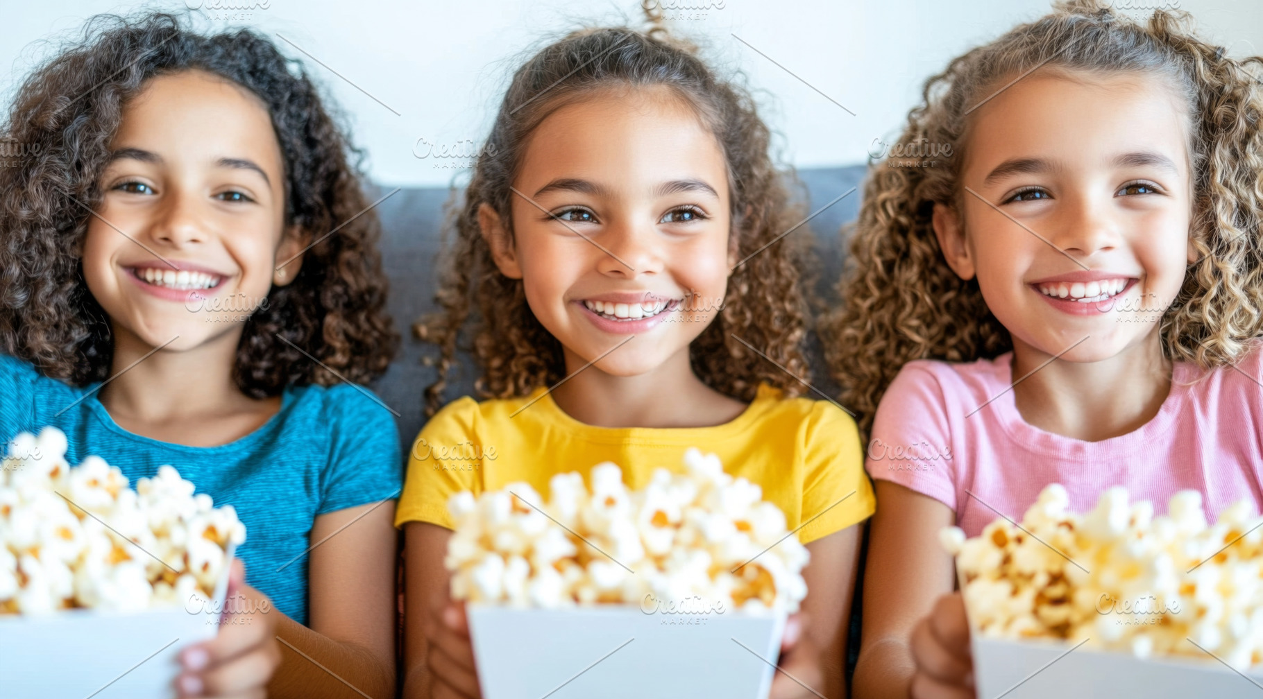 Three young girls of different races, a Photo by Dvoevnore photos