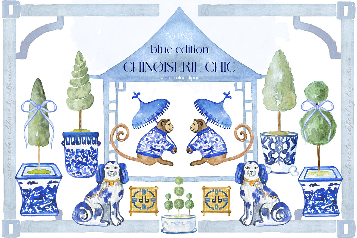 Chinoiserie Blue Watercolor, a Decorative Illustration by LABFcreations (Photo 1 of 10)