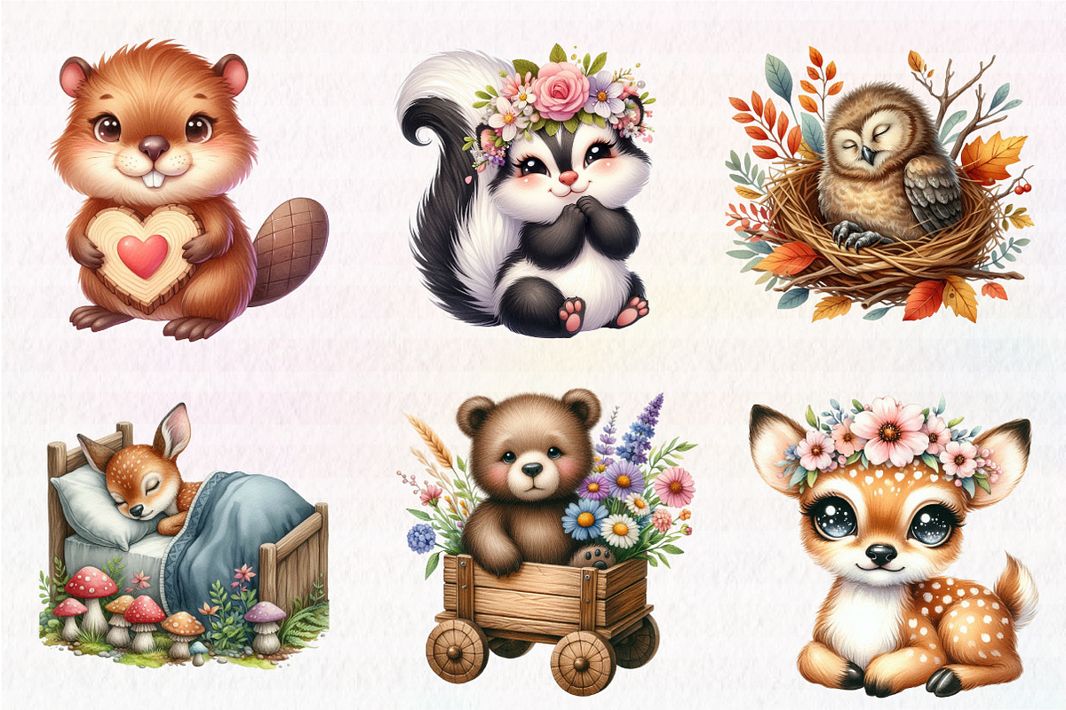 Woodland Clip art, Baby Animals, an Illustration by CreationArt (Photo 4 of 6)