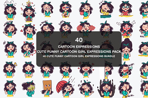 Cute Cartoon Girl Expressions Pack