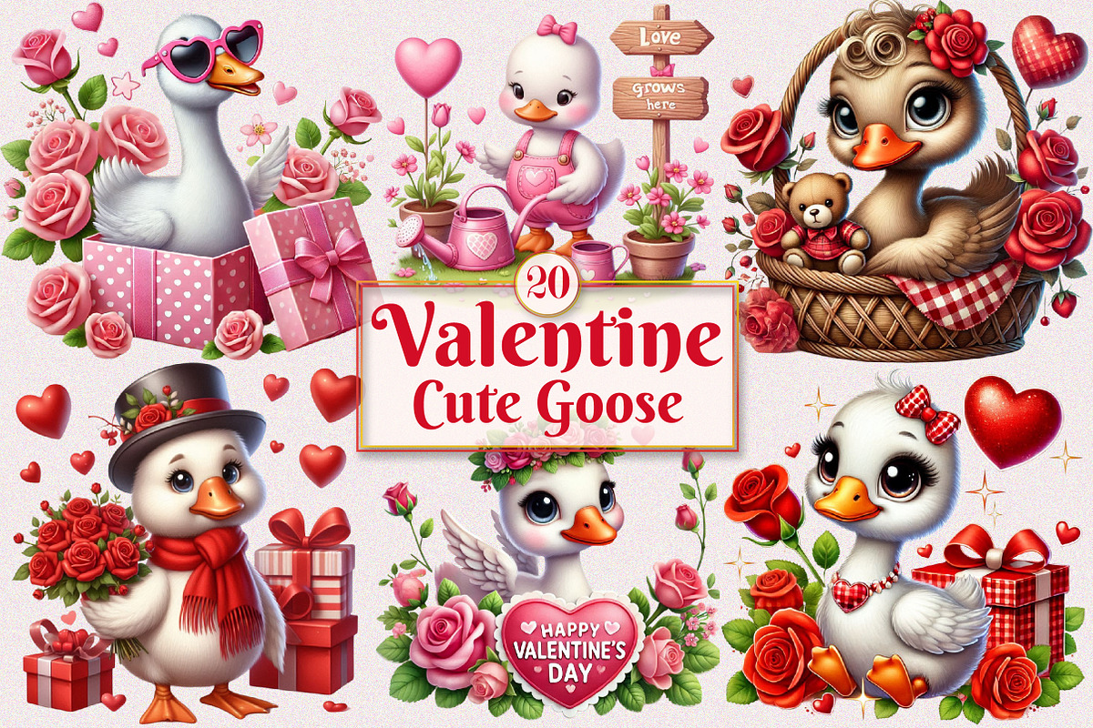 Valentine Cute Goose Clipart Bundle, a Seasonal Illustration by Craft Nest (Photo 1 of 5)