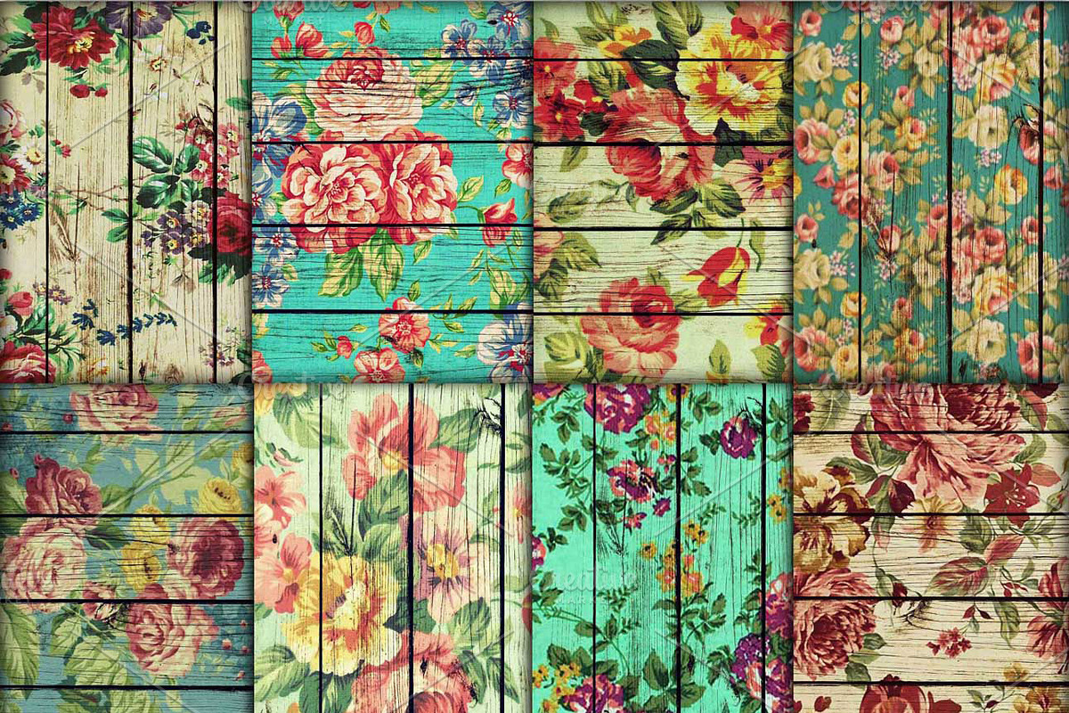 Wood floral paper,  mint floral wood, a Pattern Graphic by DidiArtWorld (Photo 1 of 3)