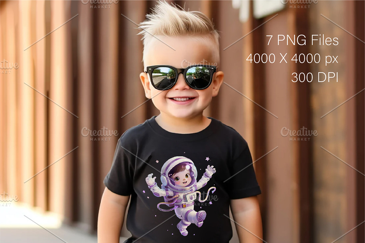 Cute girl astronaut. T-Shirt, PNG., a Person Illustration by KENO Mascots (Photo 7 of 9)