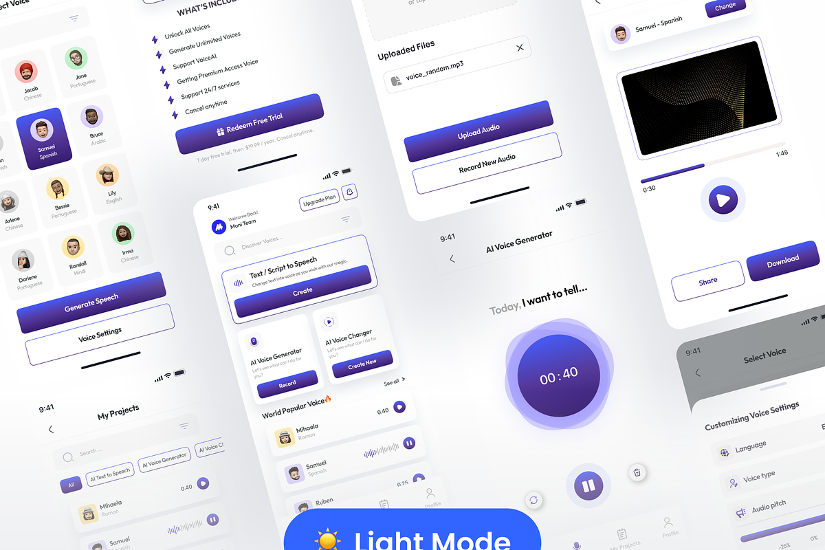 AI Voice Generator Mobile App UI Kit, an UI Kit Template by Moni Studio (Photo 3 of 5)
