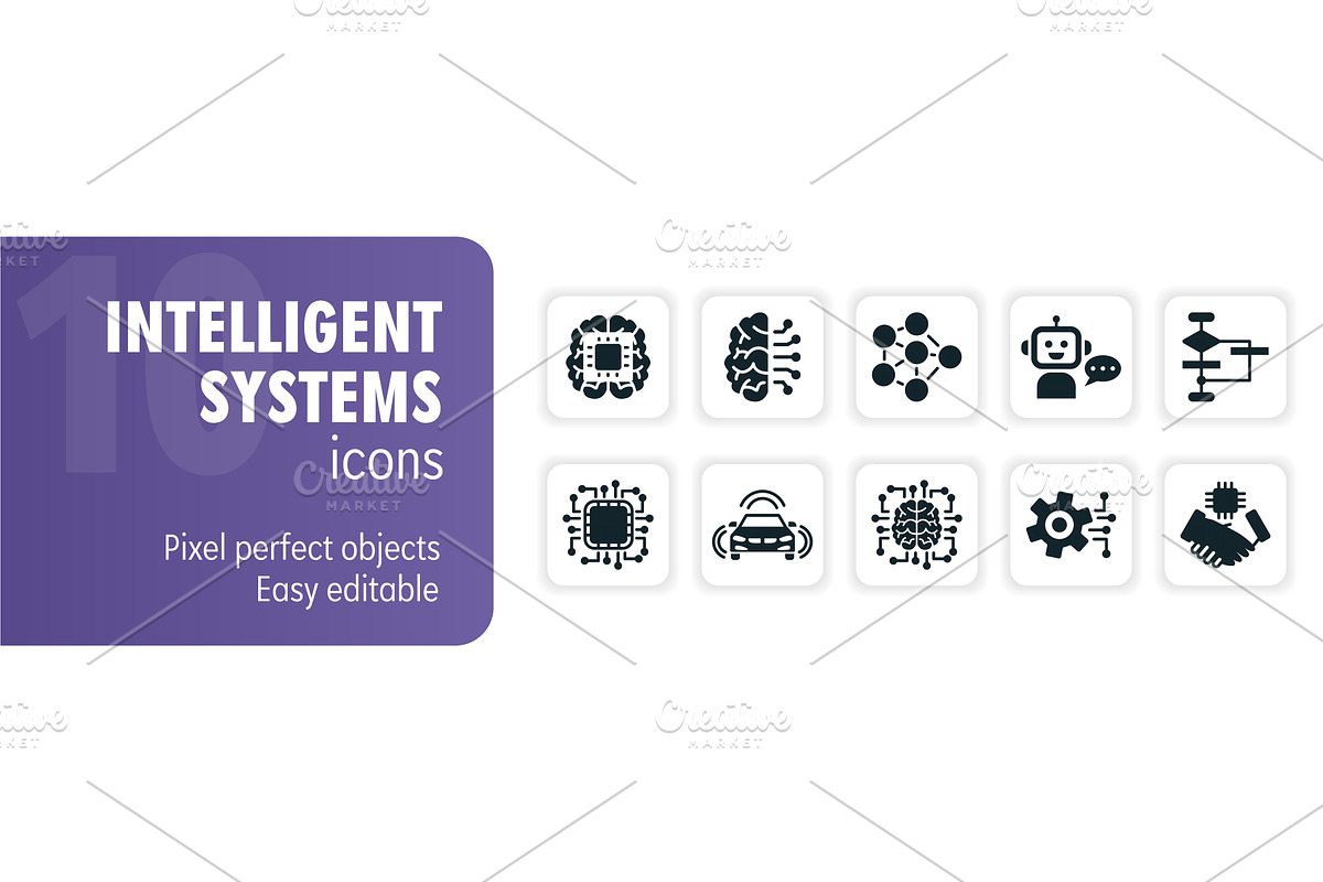 Set of ten intelligent systems solid, a Technology Illustration by Aimagenarium@gmail.com