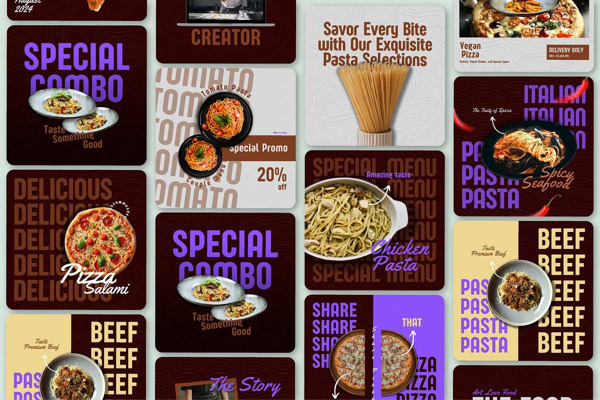 Italian // Food Social Media Kit, a Design Template by SecondBrain Store (Photo 3 of 9)