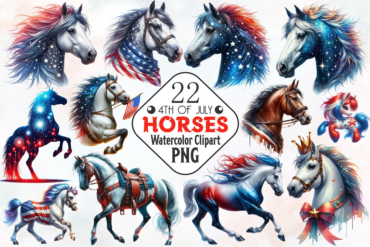 Patriotic 4th of July Horses Clipart, an Illustration by RobertsArt (Photo 1 of 4)