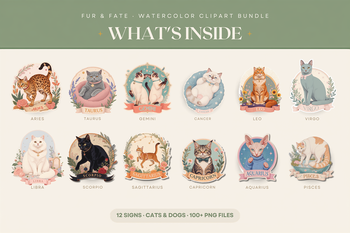 Fur & Fate Zodiac Pet Clipart 100+, an Object Graphic by Jakayla Digital Co (Photo 2 of 21)