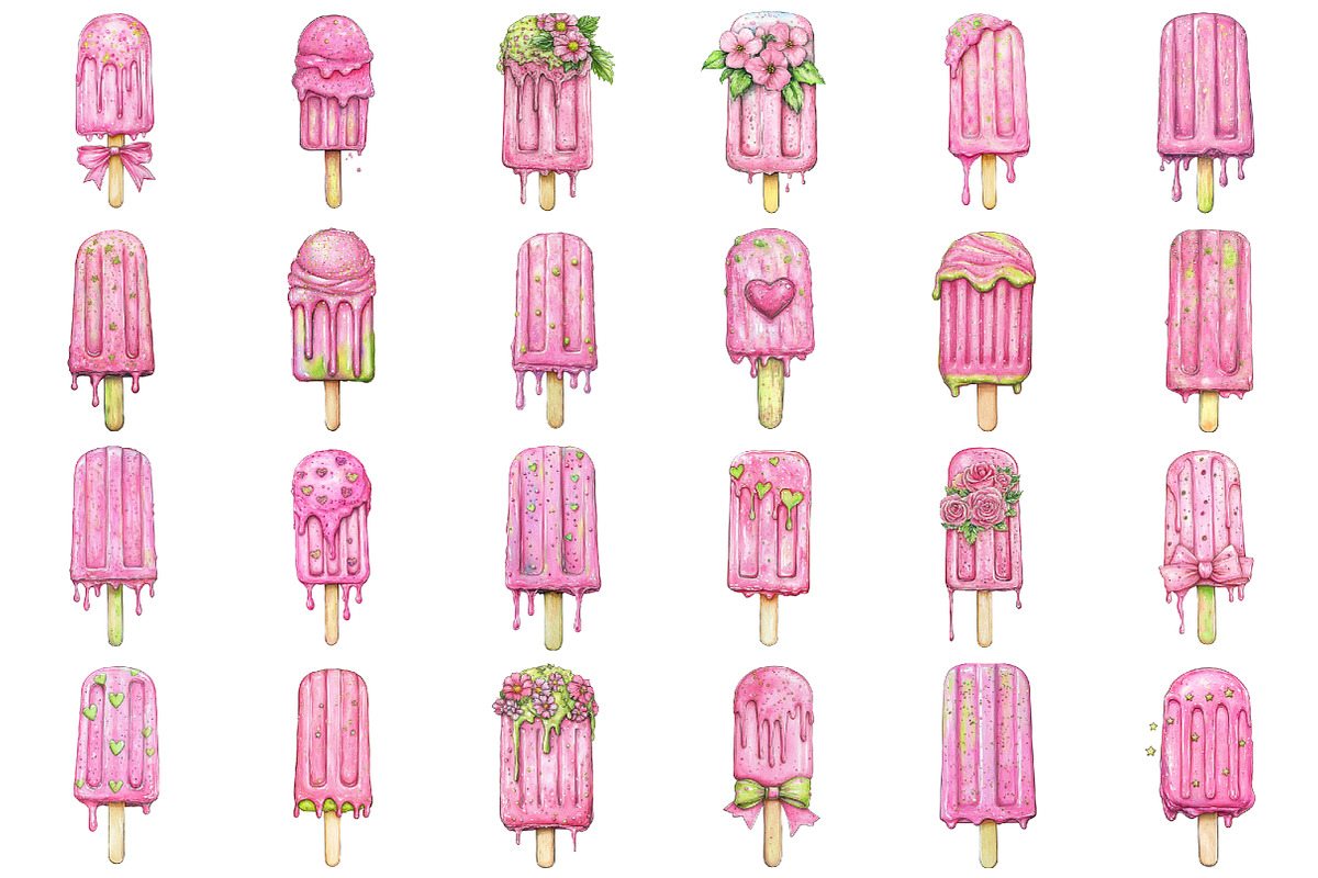 Pink Girly Summer Ice Cream Clipart, an Illustration by designcity5 (Photo 2 of 5)