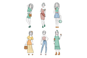 Fashion Girls Characters. Cute