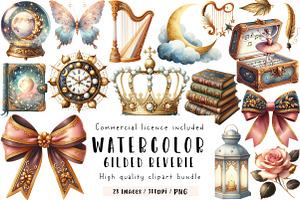 Watercolor Gilded Reverie Clipart, an Illustration by CreationArt