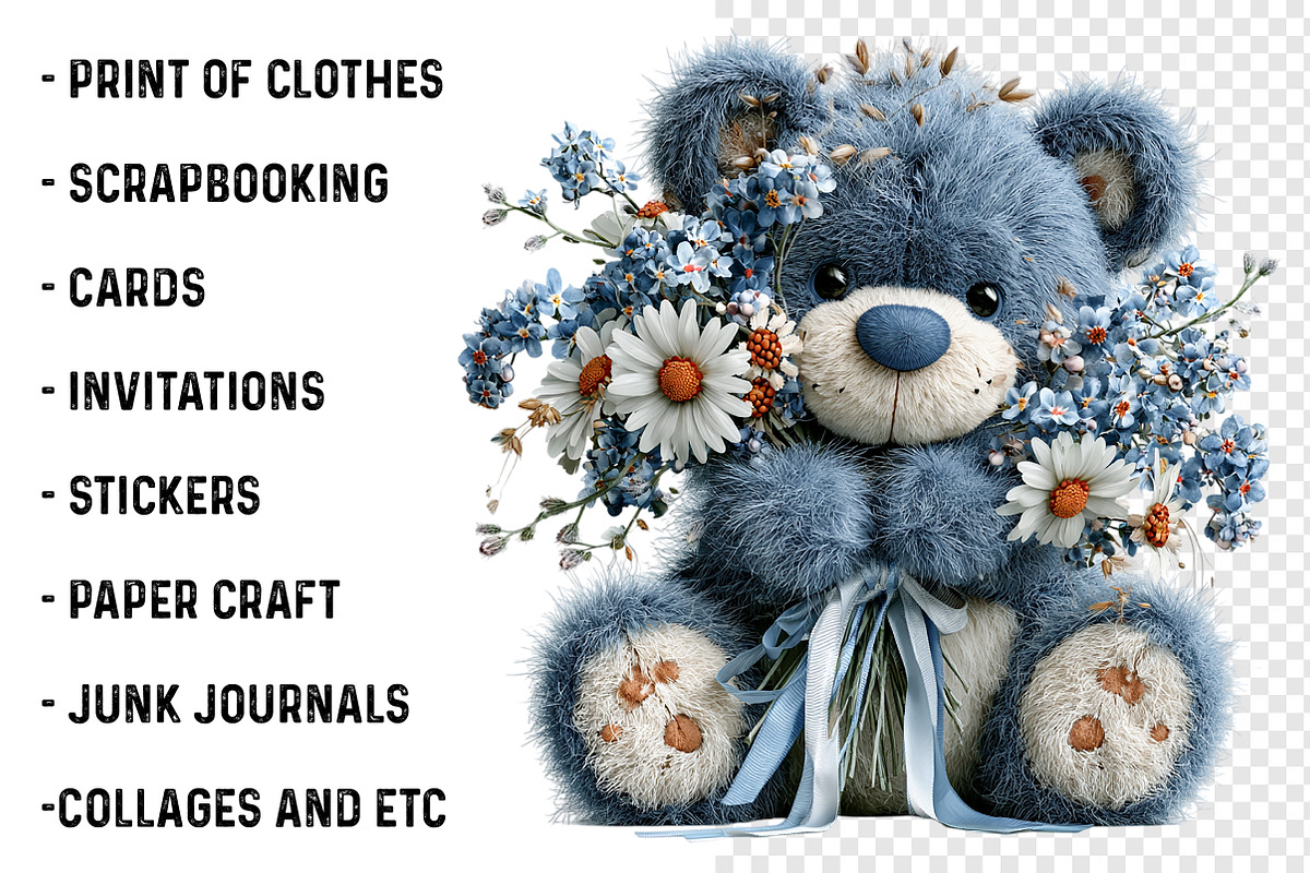Whimsical Blue Teddy Bear Clipart, a Transportation Illustration by SinaCreation (Photo 3 of 9)